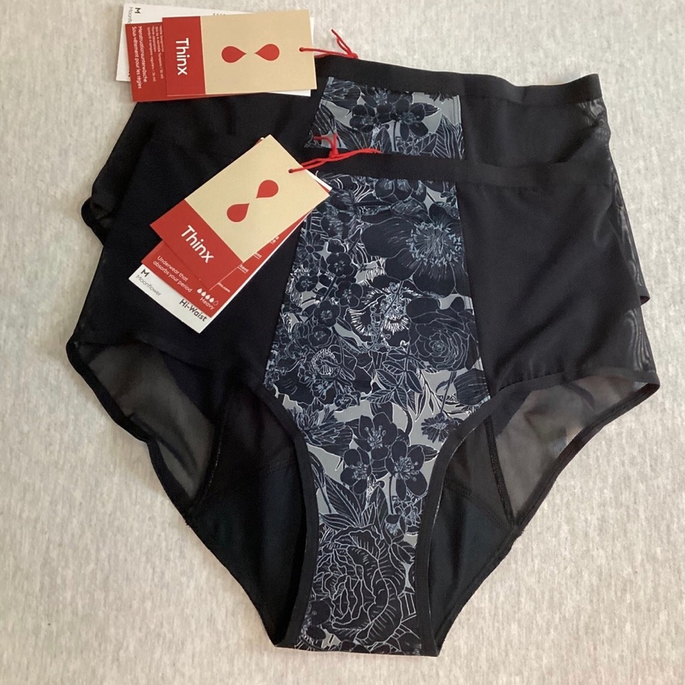 SOLD // SET OF 2 THINX MOONFLOWER HIGH WAIST MENSTRUAL PERIOD UNDERWEAR LOT
